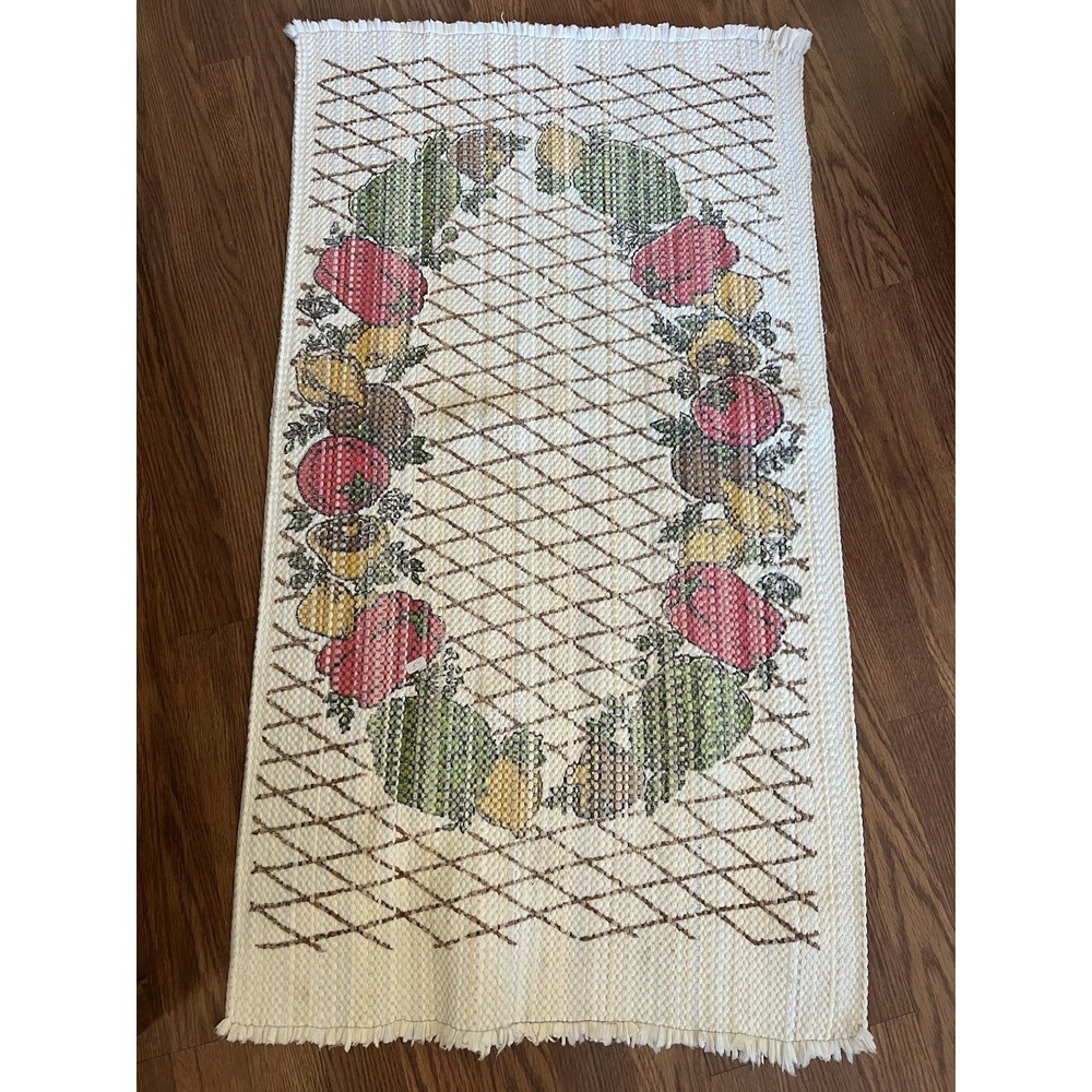 Vtg Spice Life Rug Rug Kitchen Veggies Mushrooms MCM Made USA WEAVE CRAFT